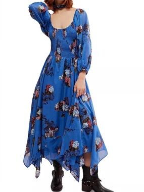 Free People Morning Glory Maxi Dress in Blue Combo Size Small PreLoved